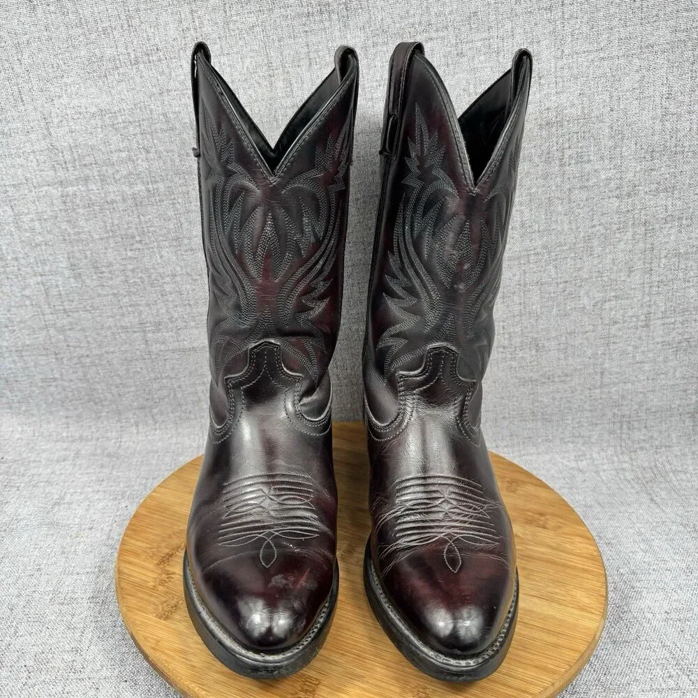 Laredo Western Boots Men's 9 D Pull On Cowboy Burgundy Leather
